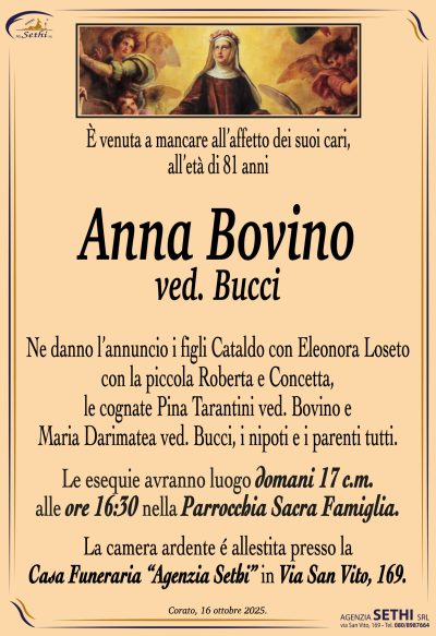 ANNUNCIO Anna Bovino ved. Bucci senza foto