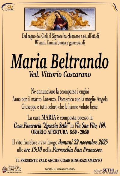 ANNUNCIO COMMISSIONE_ O.f. Padre Pio_Palo del Colle_ Maria Beltrando ved. Cascarano senza foto