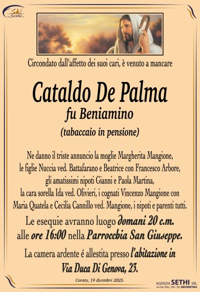 ANNUNCIO Cataldo De Palma fu Beniamino (TABACCAIO IN PENSIONE) senza foto