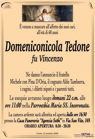 ANNUNCIO Domeniconicola Tedone fu Vincenzo senza foto