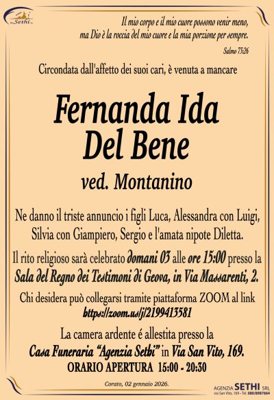 ANNUNCIO Fernanda Ida Del Bene ved. Montanino senza foto