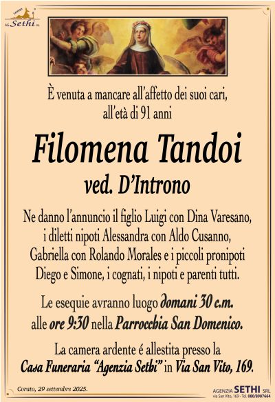 ANNUNCIO Filomena Tandoi ved. D'Introno senza foto