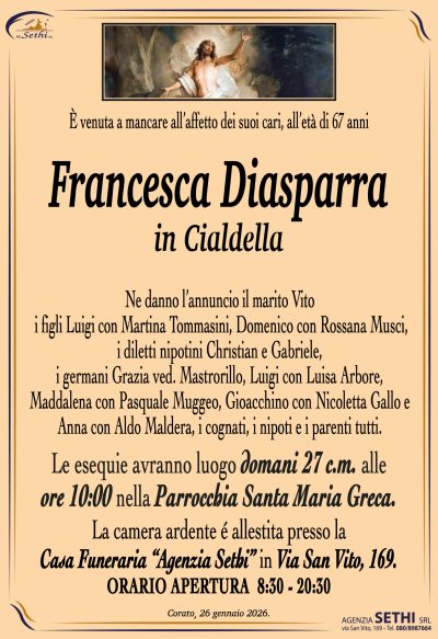 ANNUNCIO Francesca Diasparra in Cialdella senza foto