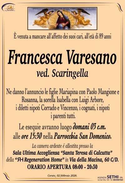 ANNUNCIO Francesca Varesano ved. Scaringella senza foto