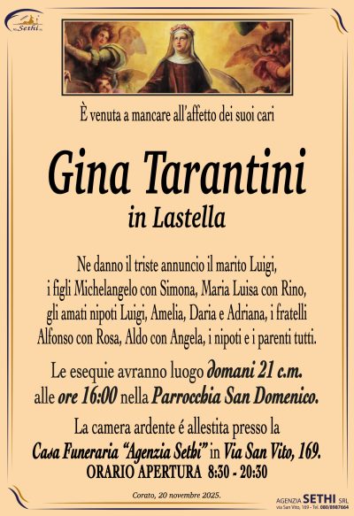 ANNUNCIO Gina Tarantini in Lastella senza foto
