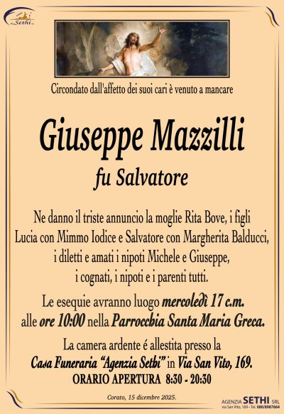 ANNUNCIO Giuseppe Mazzilli fu Salvatore senza foto