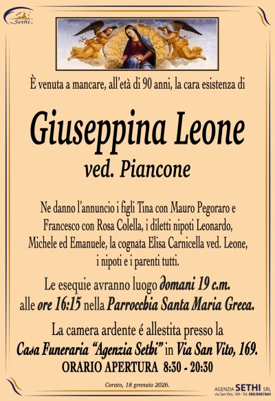 ANNUNCIO Giuseppina Leone ved. Piancone senza foto