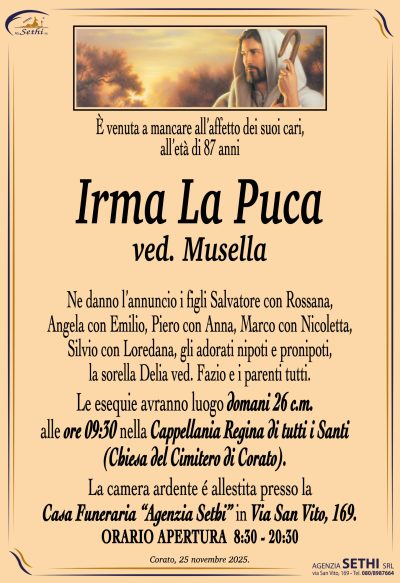 ANNUNCIO Irma La Puca ved. Musella senza foto