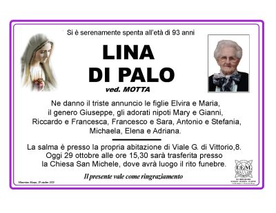 ANNUNCIO LUTTO LINA DI PALO