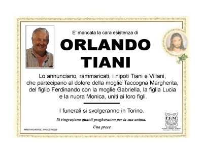 ANNUNCIO LUTTO ORLANDO TIANI