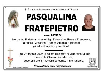 ANNUNCIO LUTTO PASQUALINA FRATEPIETRO