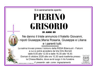 ANNUNCIO LUTTO PIERINO GRISORIO
