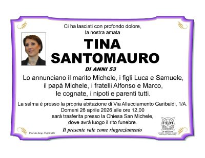ANNUNCIO LUTTO TINA SANTOMAURO