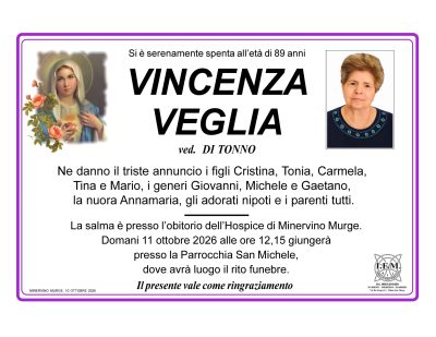 ANNUNCIO LUTTO VINCENZA VEGLIA