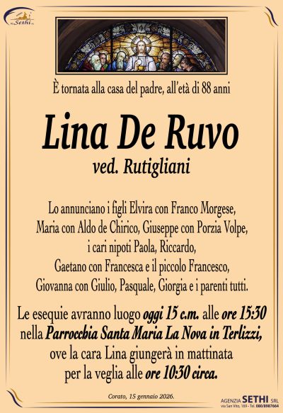 ANNUNCIO Lina De Ruvo ved. Rutigliani senza foto