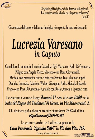 ANNUNCIO Lucrezia Varesano in Caputo senza foto