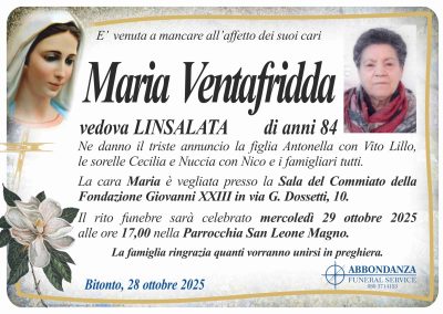 ANNUNCIO – MARIA VENTAFRIDDA ANNUNCIO - MARIA VENTAFRIDDA