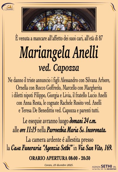 ANNUNCIO Mariangela Anelli ved. Capozza senza foto