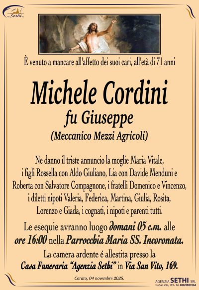 ANNUNCIO Michele Cordini fu Giuseppe (Meccanico Mezzi Agricoli) senza foto