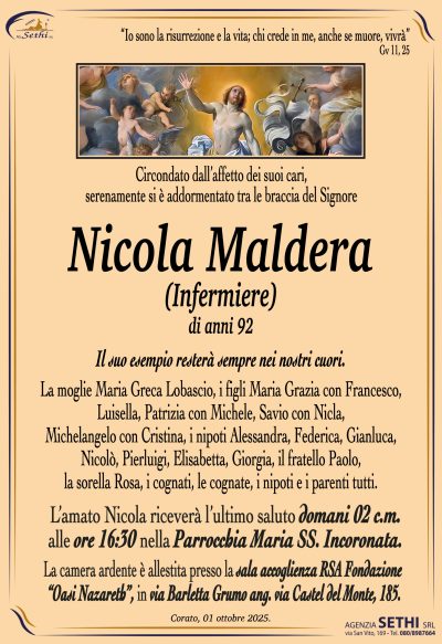 ANNUNCIO Nicola Marulli fu Antonio (Ex vigile della Polizia Locale) senza foto
