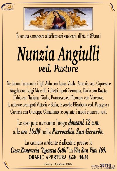 ANNUNCIO Nunzia Angiulli ved. Pastore senza foto