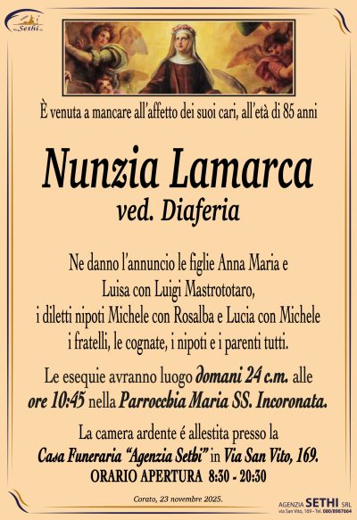 ANNUNCIO Nunzia Lamarca ved. Diaferia senza foto