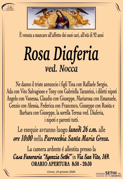 ANNUNCIO Rosa Diaferia ved. Nocca senza foto