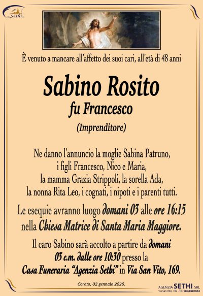 ANNUNCIO Sabino Rosito fu Francesco senza foto