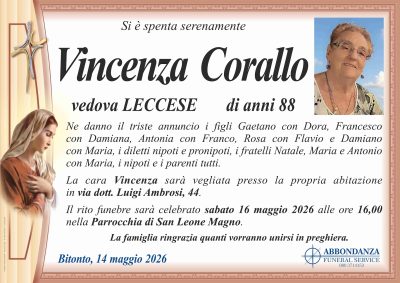ANNUNCIO Vincenza Corallo vedova Leccese