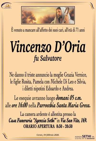 ANNUNCIO Vincenzo D'Oria fu Salvatore senza foto