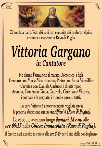 ANNUNCIO Vittoria Gargano in Cantatore_RUVO DI PUGLIA_senza foto