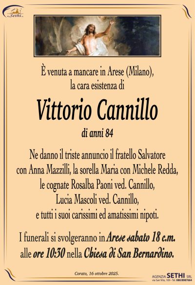 ANNUNCIO Vittorio Cannillo ARESE senza foto