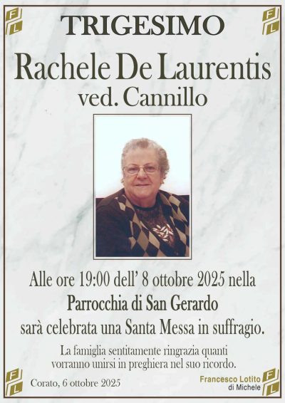 DE LAURENTIS Rachele trigesimo FL NUOVO