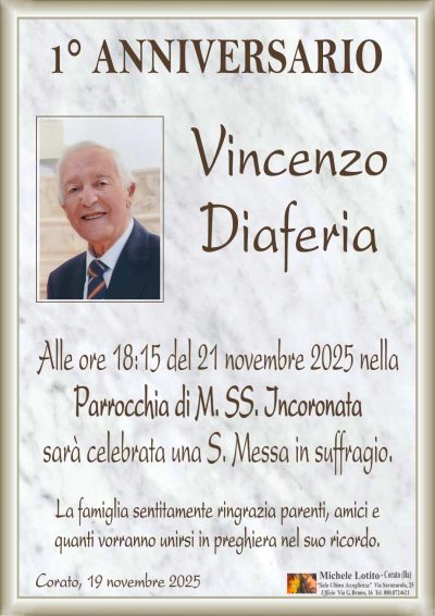 DIAFERIA Vincenzo 1° anniversario ML MARMO