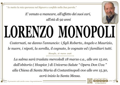 Monopoli Lorenzo - Semplicissimo - spostamento Hospice - chiesa