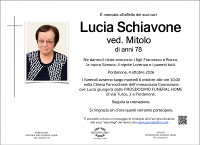 Necrologio elegante per Lucia Schiavone