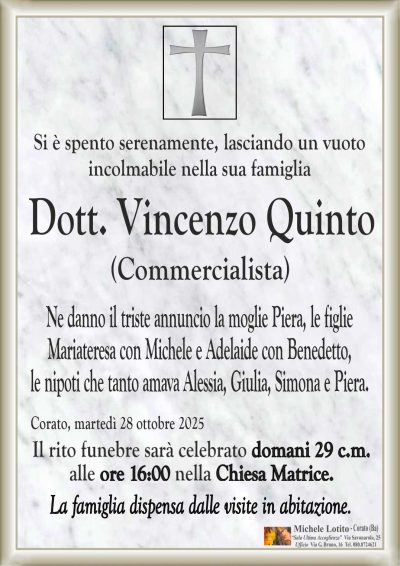 QUINTO Vincenzo ANNUNCIO ML MARMO QUINTO Vincenzo ANNUNCIO ML MARMO