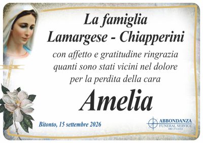 RINGRAZIAMENTO Amelia Chiapperini