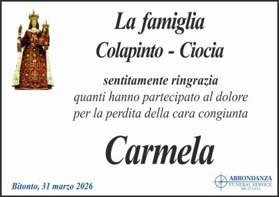 RINGRAZIAMENTO - Carmela Ciocia
