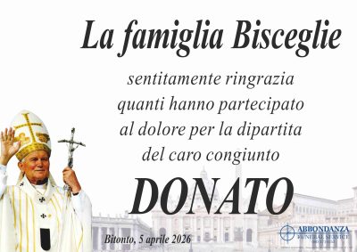 RINGRAZIAMENTO - DONATO BISCEGLIE