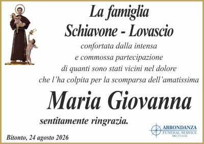 RINGRAZIAMENTO - FAMIGLIA SCHIAVONE - LOVASCIO