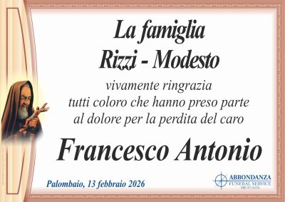RINGRAZIAMENTO - Francesco Antonio Rizzi