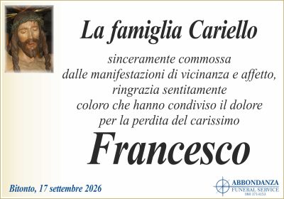 RINGRAZIAMENTO Francesco Cariello