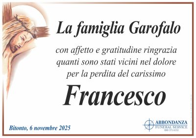 RINGRAZIAMENTO Francesco Garofalo