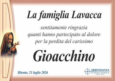 RINGRAZIAMENTO Gioacchino Lavacca