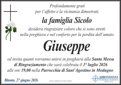 RINGRAZIAMENTO Giuseppe Sicolo