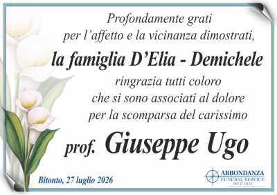 RINGRAZIAMENTO Giuseppe Ugo D'Elia