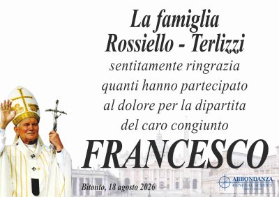 RINGRAZIAMENTO - LA FAMIGLIA ROSSIELLO