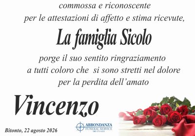 RINGRAZIAMENTO - LA FAMIGLIA SICOLO