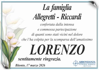 RINGRAZIAMENTO - LORENZO ALLEGRETTI